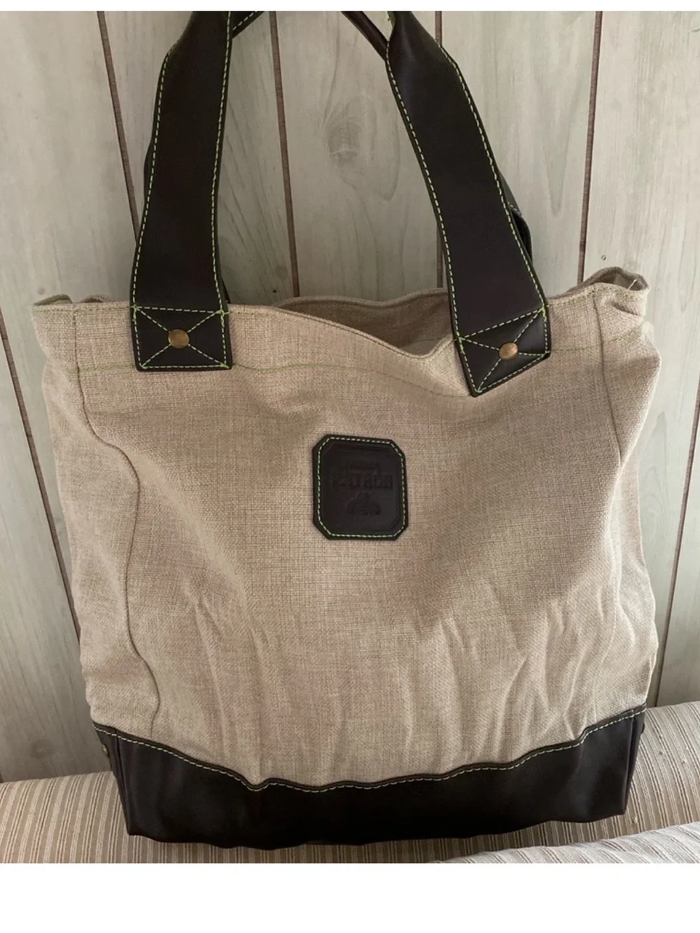 Patrón Tequila Brown beige leather green insulated tote bag purse canvas bag
